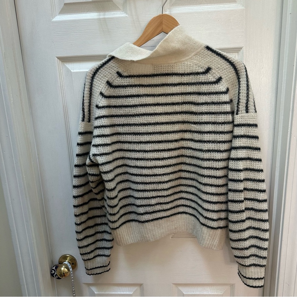 Everlane The Alpaca Waffle-Stitch Polo Striped Sweater Black white s small - Picture 6 of 6